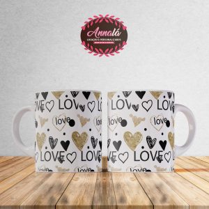 Canecas dia dos namorados – Caneca LOVE detalhes coração e bolinhas